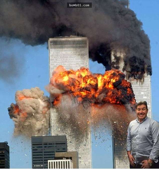 面对这个「被劫机也要跟炸弹客自拍」的男子,网友帮他合成的「经典